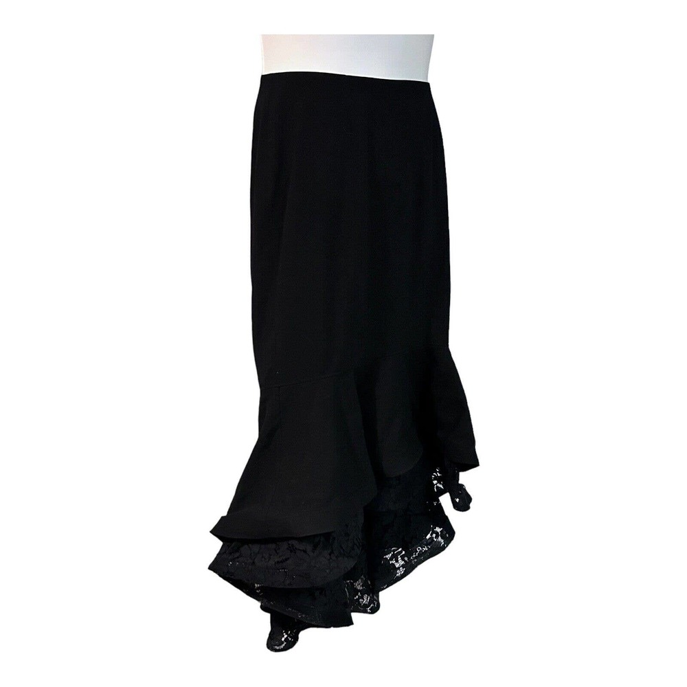 Ashro High Low Lace Trim Tiered Black Trumpet Skirt Office Business Dinner Party - Picture 2 of 9